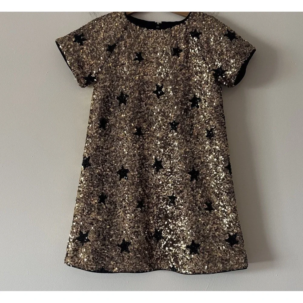 J. Crew CREWCUTS Girls Sequin Stars Short Sleeve Shift Dress Size 5 Preppy Party